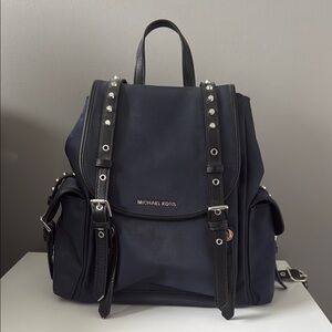 Michael Kors Navy Blue Backpack with Silver Studs